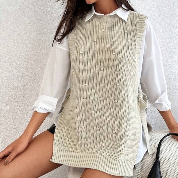 Rebellious Rose Sweaters - Round Neck Sleeveless Sweater With Pearls
